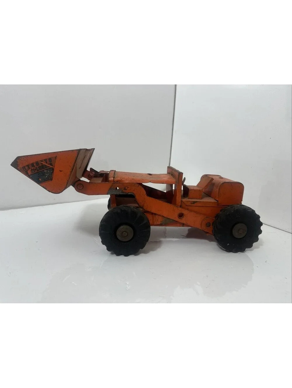 Vintage 1950s Structo No 340 Front End Loader Toy Truck Orange Pressed Steel